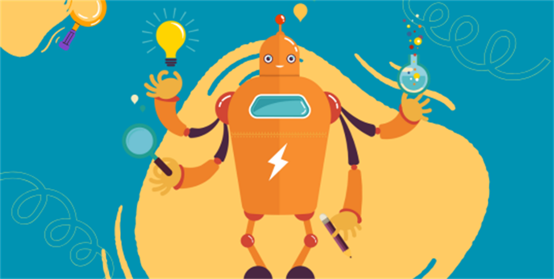 Mad Scientist robot drawing with 4 hands