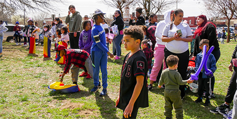 Kids and adults at a block party